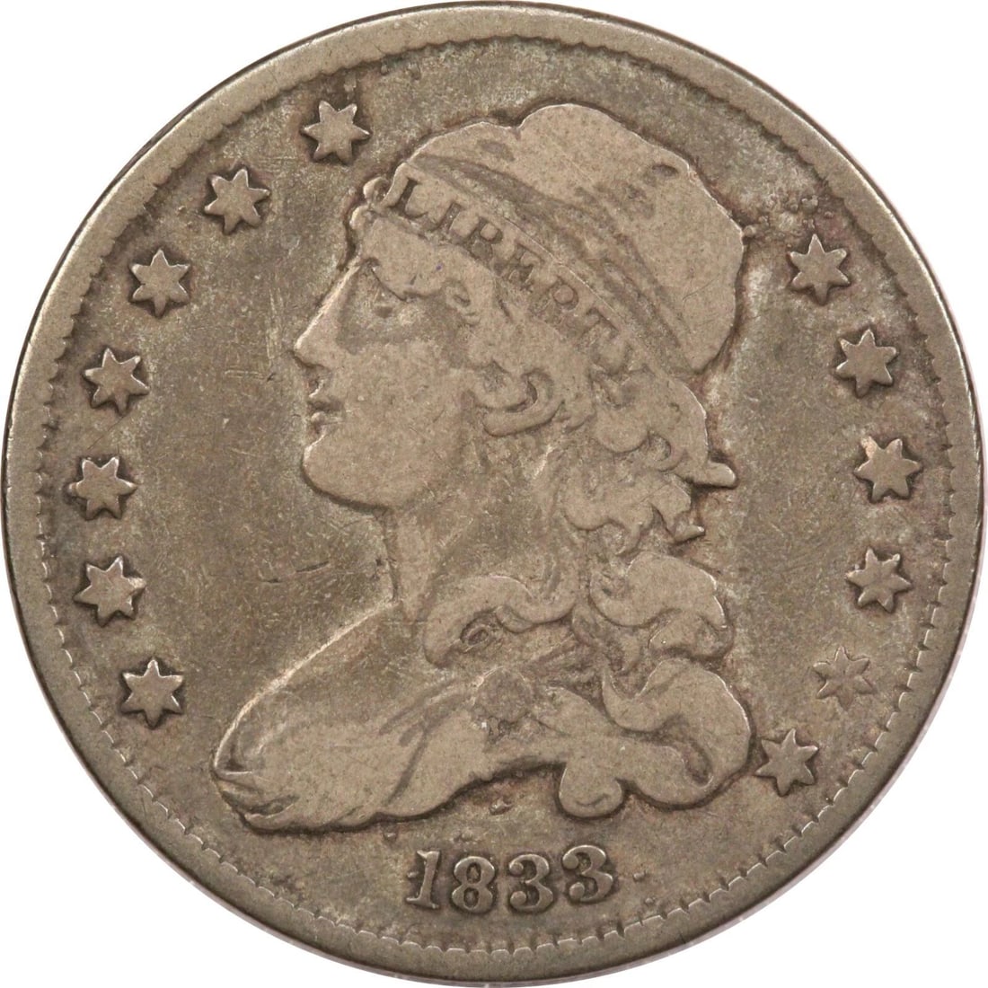1833 CAPPED BUST QUARTER 25C, VERY FINE VF (1 of 2)