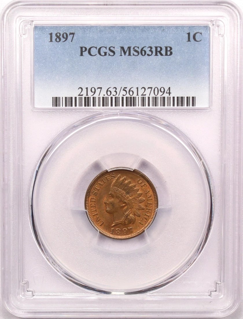 1897 INDIAN HEAD CENT 1C, PCGS MS63RB RED BROWN, CHOICE UNCIRCULATED BU (1 of 2)