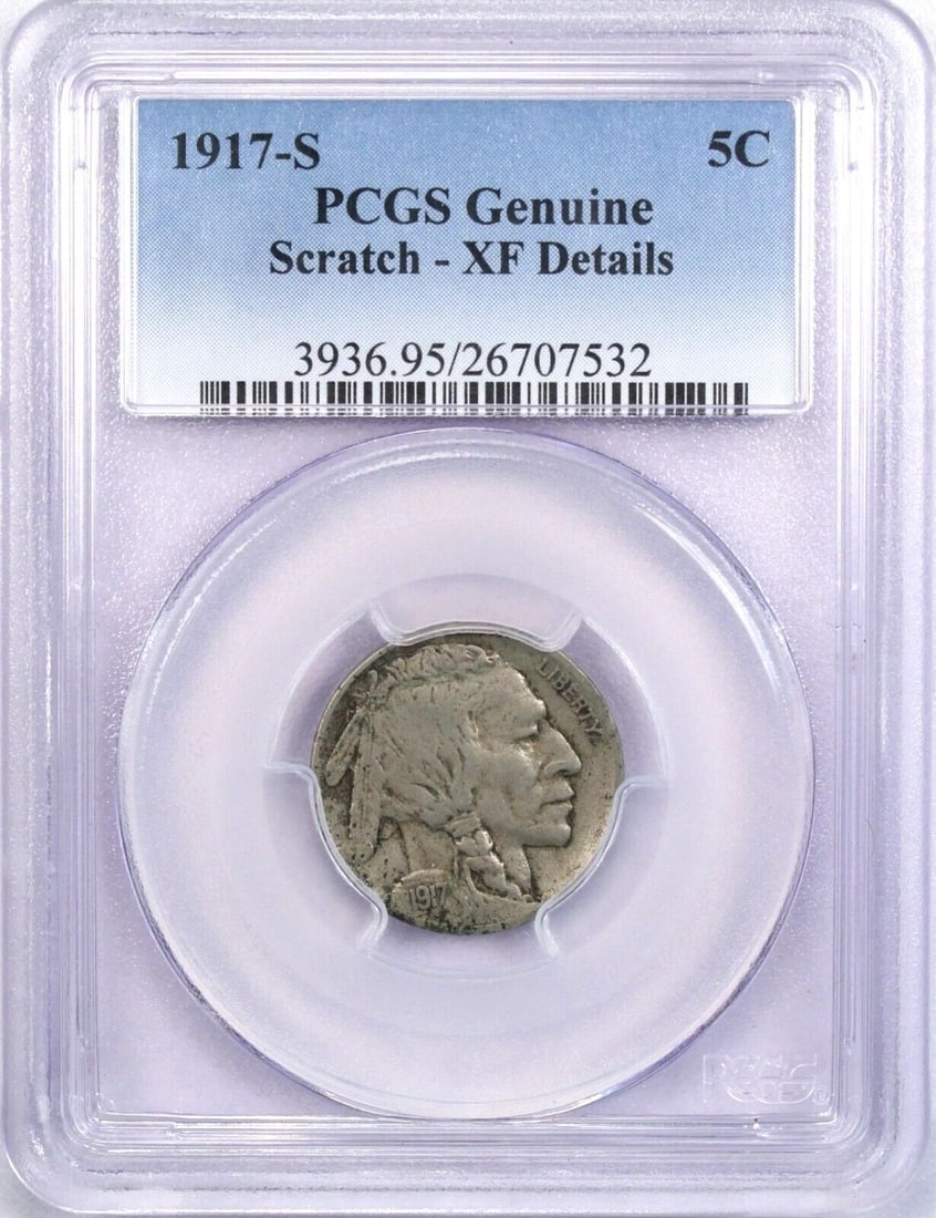 1917-S BUFFALO NICKEL 5C, PCGS GENUINE XF DETAILS, SCRATCH. EXTREMELY FINE (1 of 2)