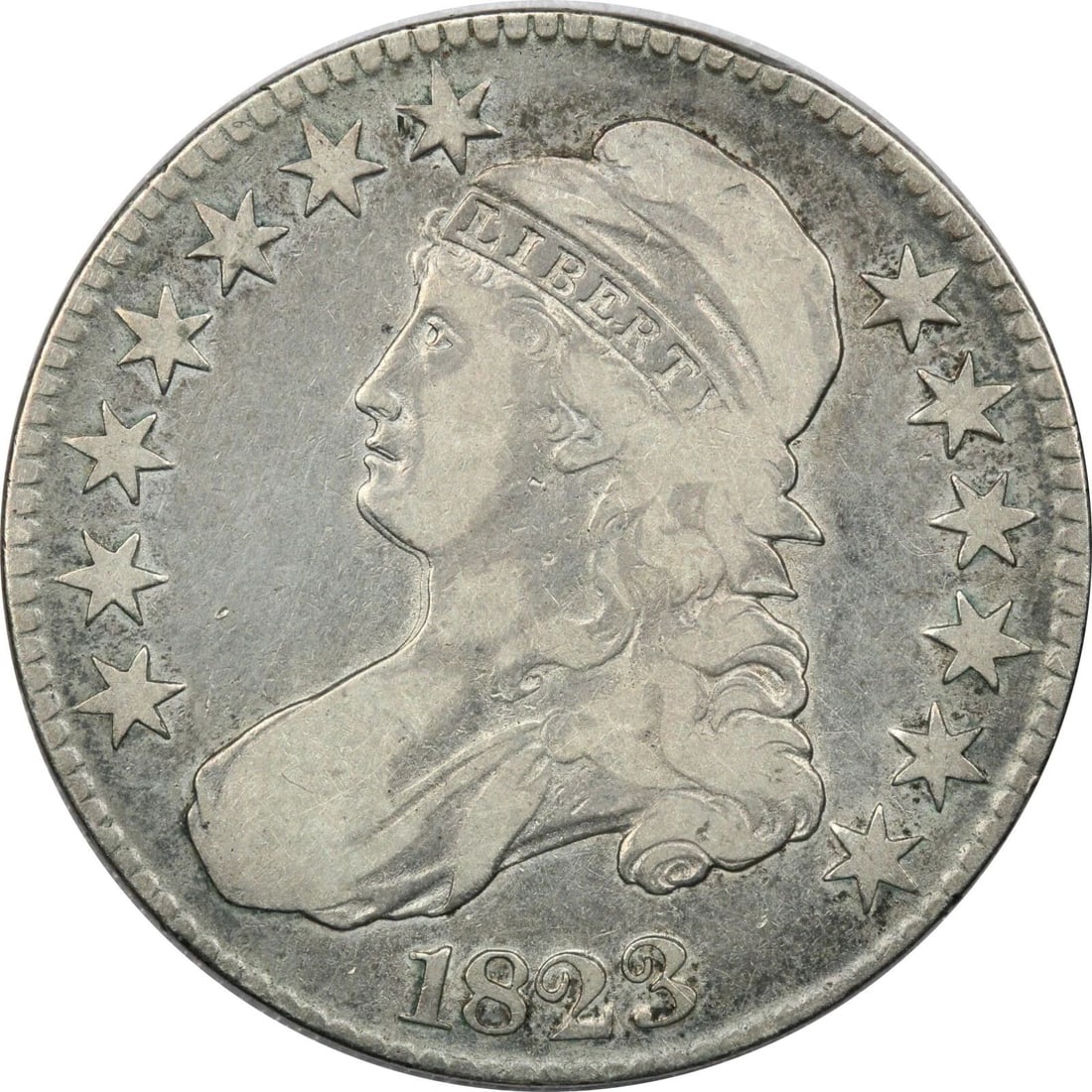 1823 CAPPED BUST HALF DOLLAR 50C, F/VF CONDITION, DOUBLED PROFILE (1 of 2)