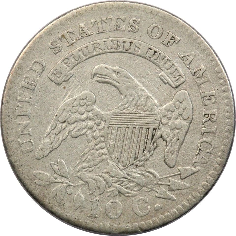 1827 CAPPED BUST DIME 10C, VERY FINE VF+, CLEANED - 2