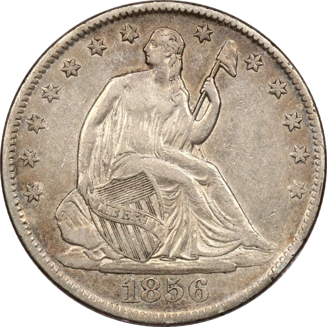 1856-O SEATED LIBERTY HALF DOLLAR 50C, EXTREMELY FINE XF+, CLEANED: 1856-O SEATED LIBERTY HALF DOLLAR 50C, EXTREMELY FINE XF+, CLEANED 1856-O Seated Liberty Half Dollar 50C, Extremely Fine XF+, Cleaned THE ITEM(S) IN THE PHOTO(S) IS THE EXACT ITEM(S) YOU WILL RECEIVE!