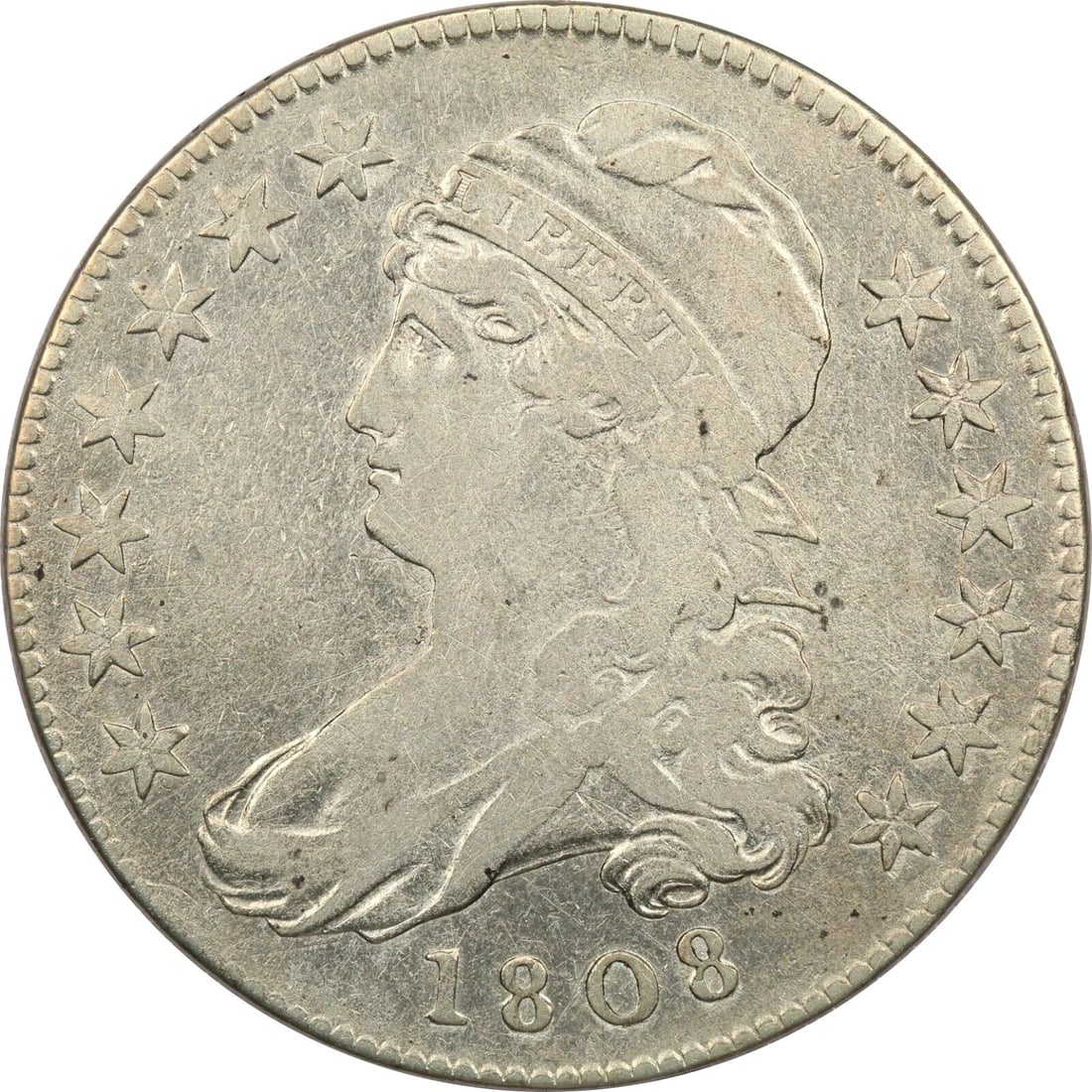 1808 CAPPED BUST HALF DOLLAR 50C, FINE F+, CLEANED (1 of 2)