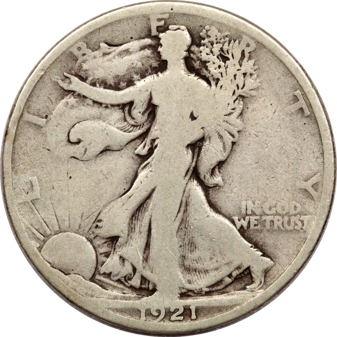 1921 WALKING LIBERTY HALF DOLLAR 50C, VERY GOOD VG, FULL DATE! (1 of 2)