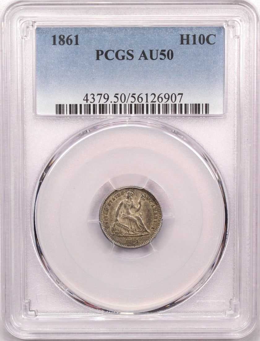 1861 SEATED LIBERTY HALF DIME H10C, PCGS AU50, ABOUT UNCIRCULATED, TONED: 1861 SEATED LIBERTY HALF DIME H10C, PCGS AU50, ABOUT UNCIRCULATED, TONED 1861 Seated Liberty Half Dime H10C, PCGS AU50, About Uncirculated, Toned