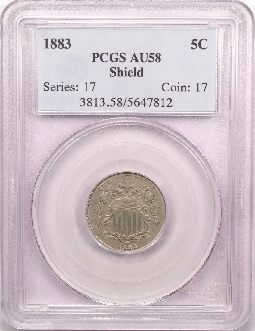 1883 SHIELD NICKEL 5C, PCGS AU58, ABOUT UNCIRCULATED (1 of 2)