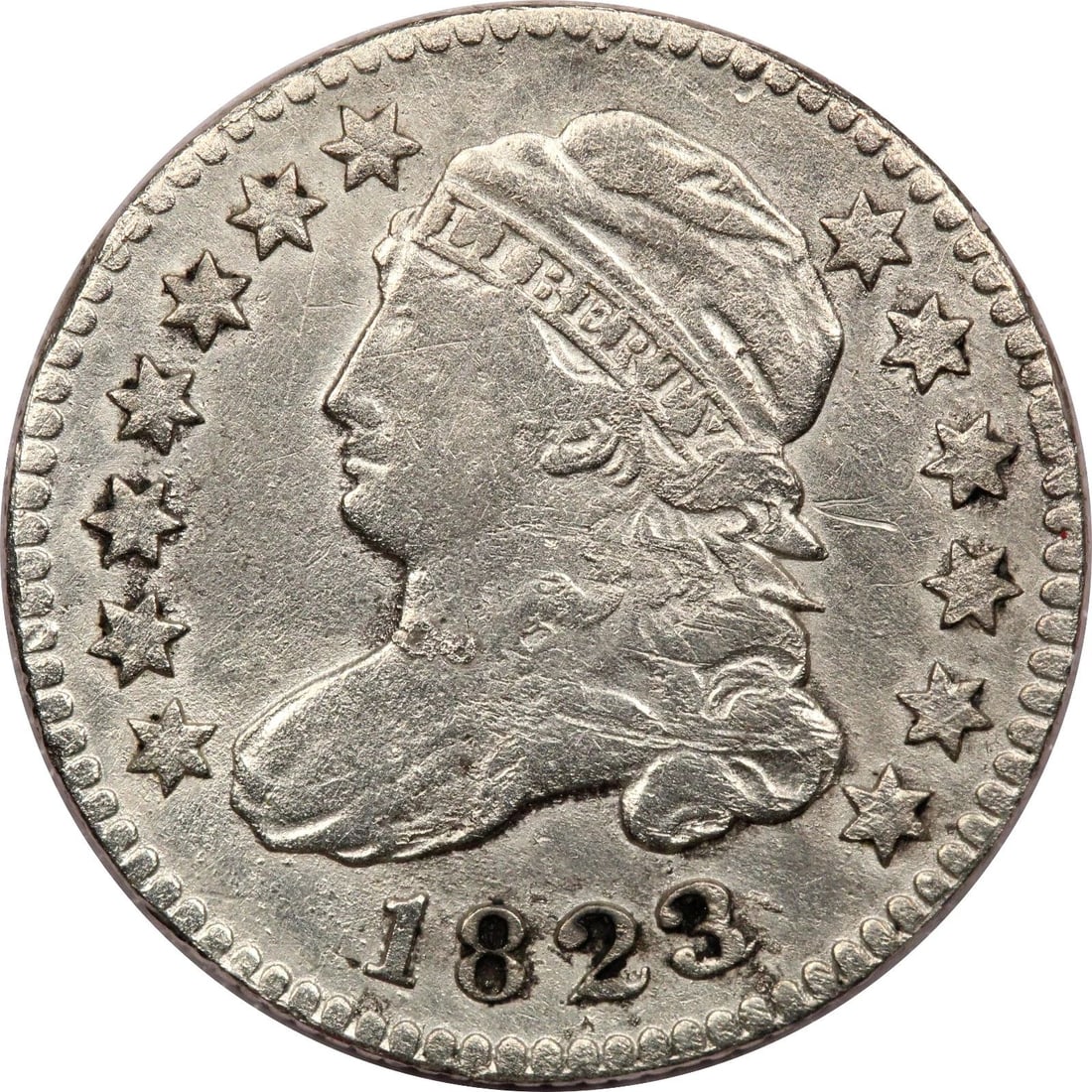 1823 CAPPED BUST DIME 10C, FINE F, CLEANED (1 of 2)