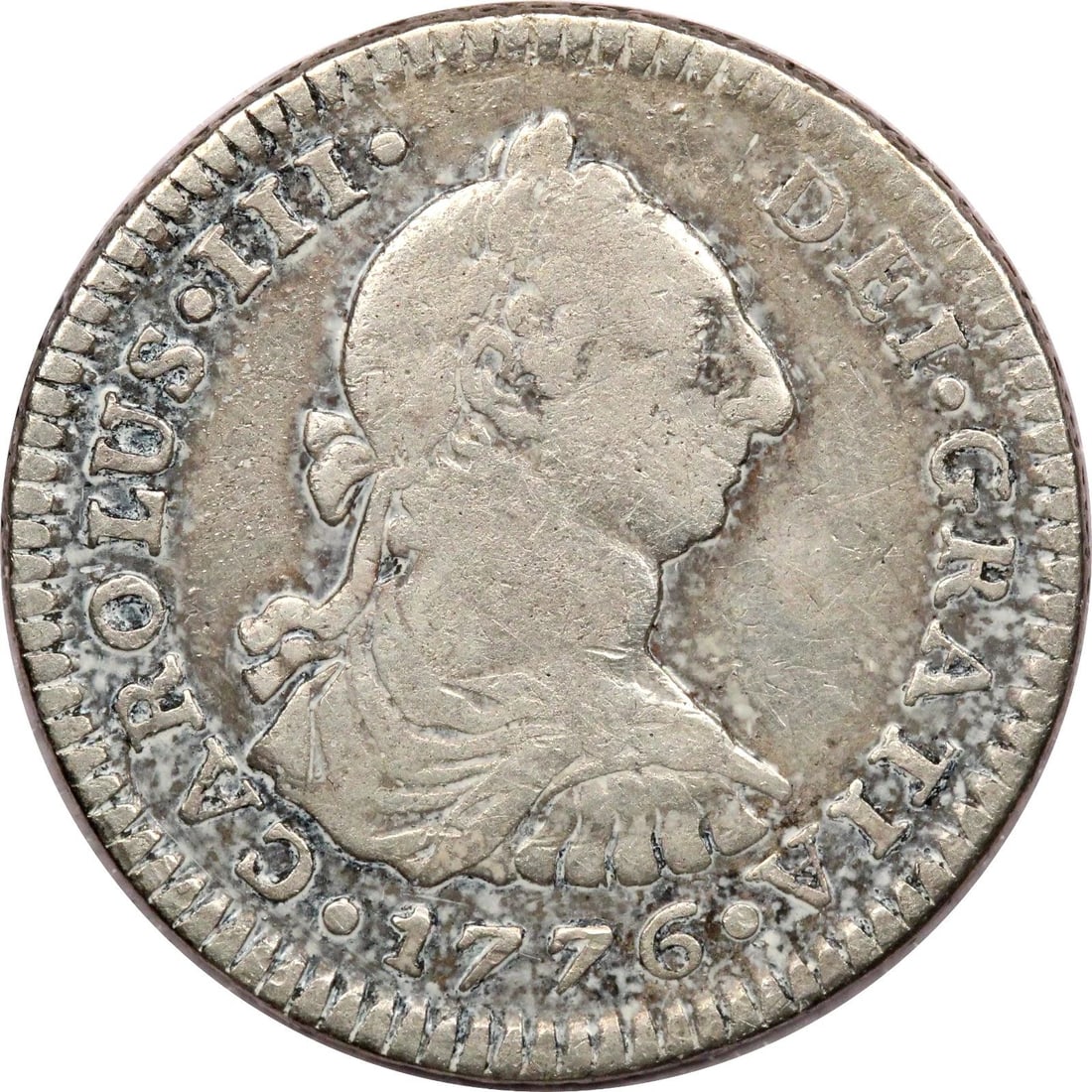 1776 MO FM MEXICO SPANISH COLONIAL 1 REAL, FINE F CLEANED, KM# 78.2: 1776 MO FM MEXICO SPANISH COLONIAL 1 REAL, FINE F CLEANED, KM# 78.2 1776 Mo FM Mexico Spanish Colonial 1 Real, Fine F Cleaned, KM# 78