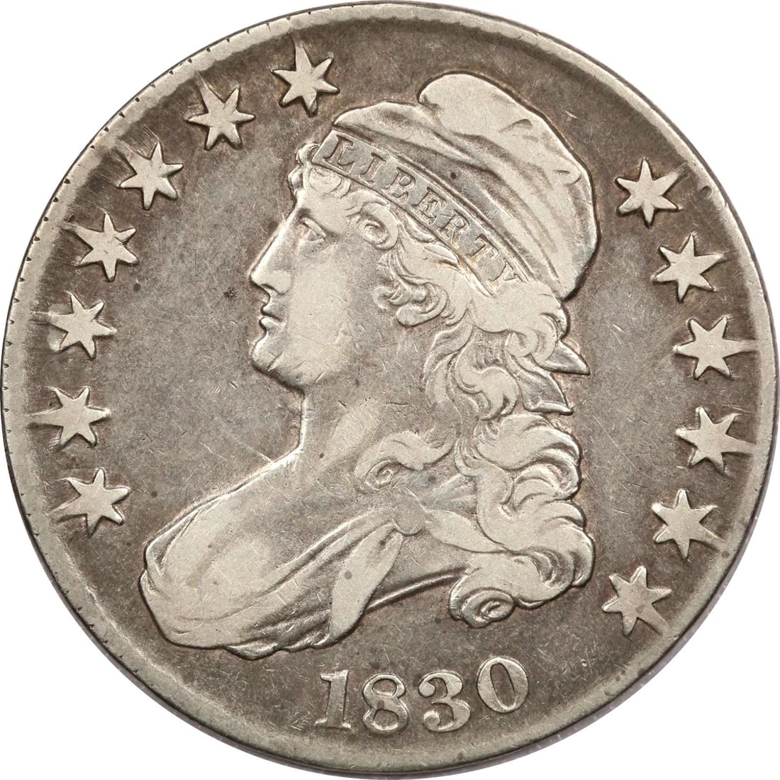 1830 CAPPED BUST HALF DOLLAR 50C, VERY FINE VF+, LIGHTLY CLEANED (1 of 2)