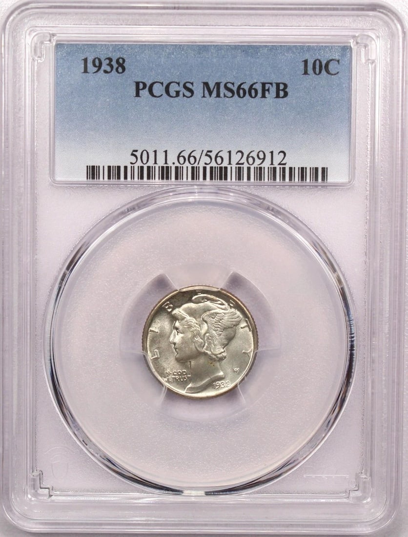 1938 MERCURY DIME 10C, PCGS MS66FB FULL BANDS, GEM UNCIRCULATED BU (1 of 2)