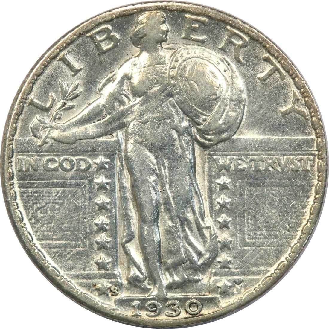 1930-S STANDING LIBERTY QUARTER 25C, ABOUT UNCIRCULATED AU (1 of 2)