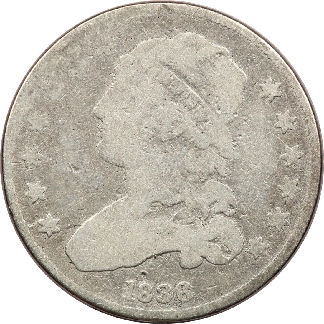 1836 CAPPED BUST QUARTER 25C, GOOD G, CLEANED (1 of 2)