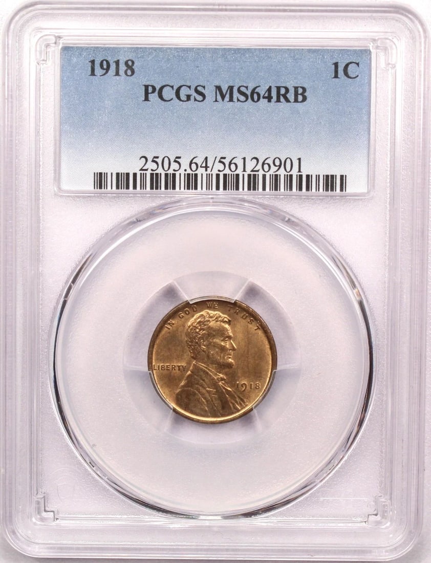 1918 LINCOLN WHEAT CENT 1C, PCGS MS64RB RED/BROWN, CHOICE UNCIRCULATED BU (1 of 2)