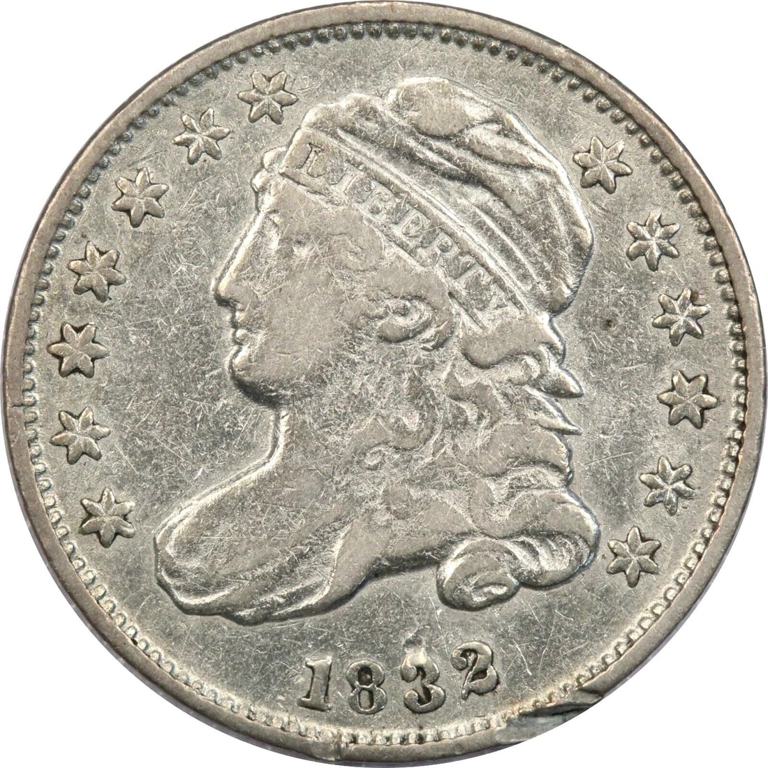 1832 CAPPED BUST DIME 10C, EXTREMELY FINE XF, RIM DAMAGE (1 of 2)