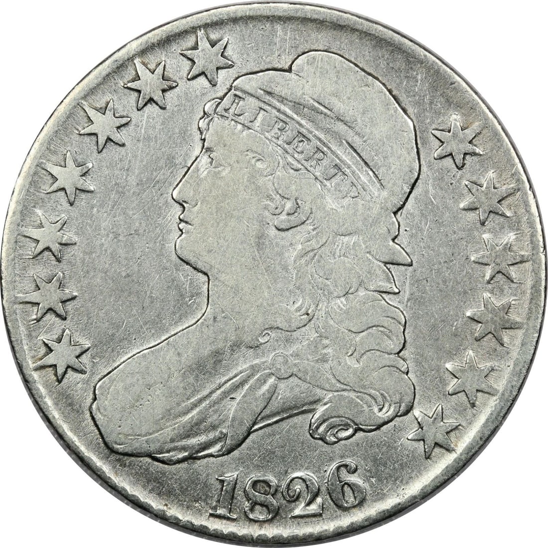 1826 CAPPED BUST HALF DOLLAR 50C, VERY FINE VF, CLEANED (1 of 2)