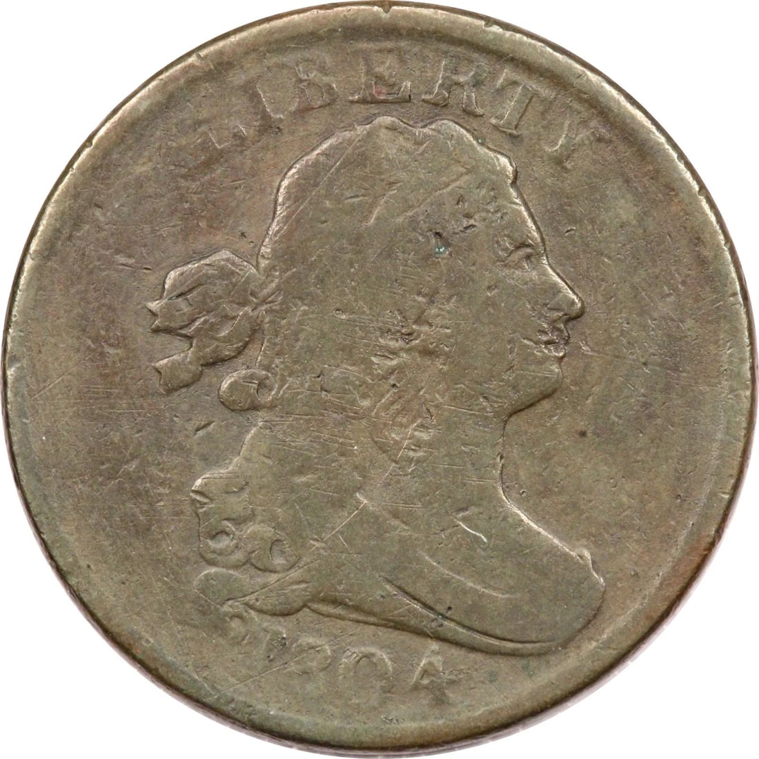 1804 DRAPED BUST HALF CENT 1/2C, FINE F, SCRATCHED (1 of 2)