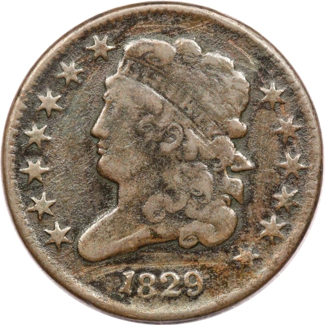 1829 CLASSIC HEAD HALF CENT 1/2C, VERY FINE VF, DAMAGED (1 of 2)
