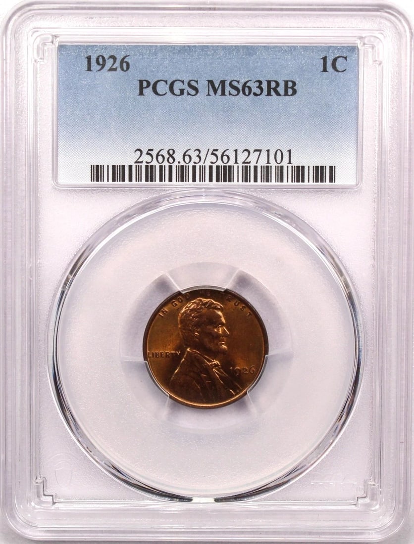 1926 LINCOLN WHEAT CENT 1C, PCGS MS63RB, CHOICE UNCIRCULATED, RED/BROWN (1 of 2)