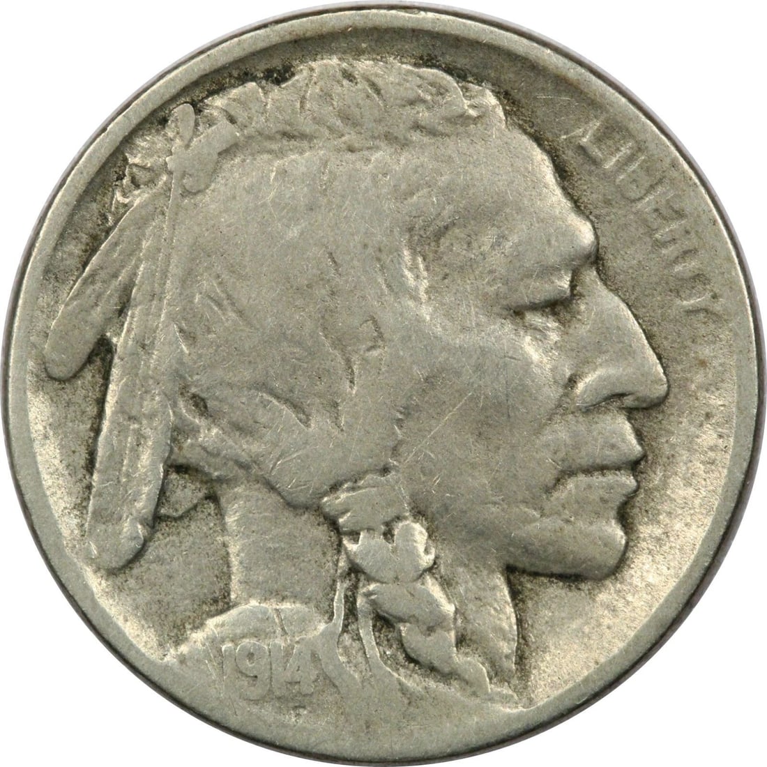 1914-D BUFFALO NICKEL 5C, VG/F CONDITION, FULL DATE (1 of 2)