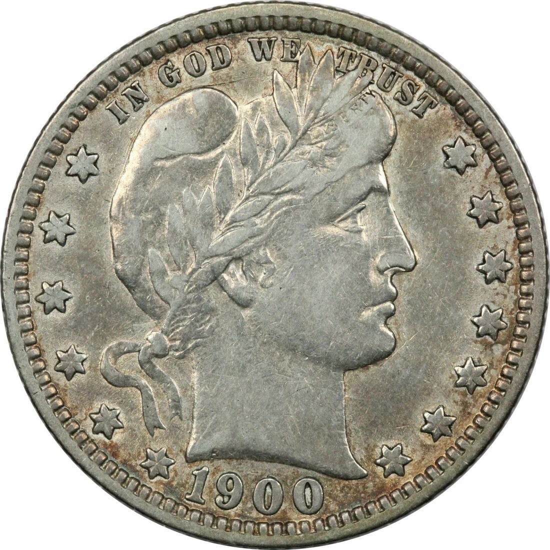 1900 BARBER QUARTER 25C, XF/AU CONDITION, SOME LUSTER (1 of 2)