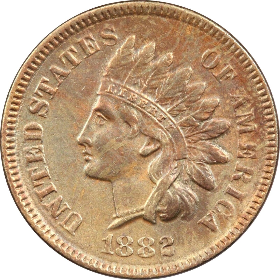 1882 INDIAN HEAD CENT 1C, UNCIRCULATED BU, CLEANED (1 of 2)