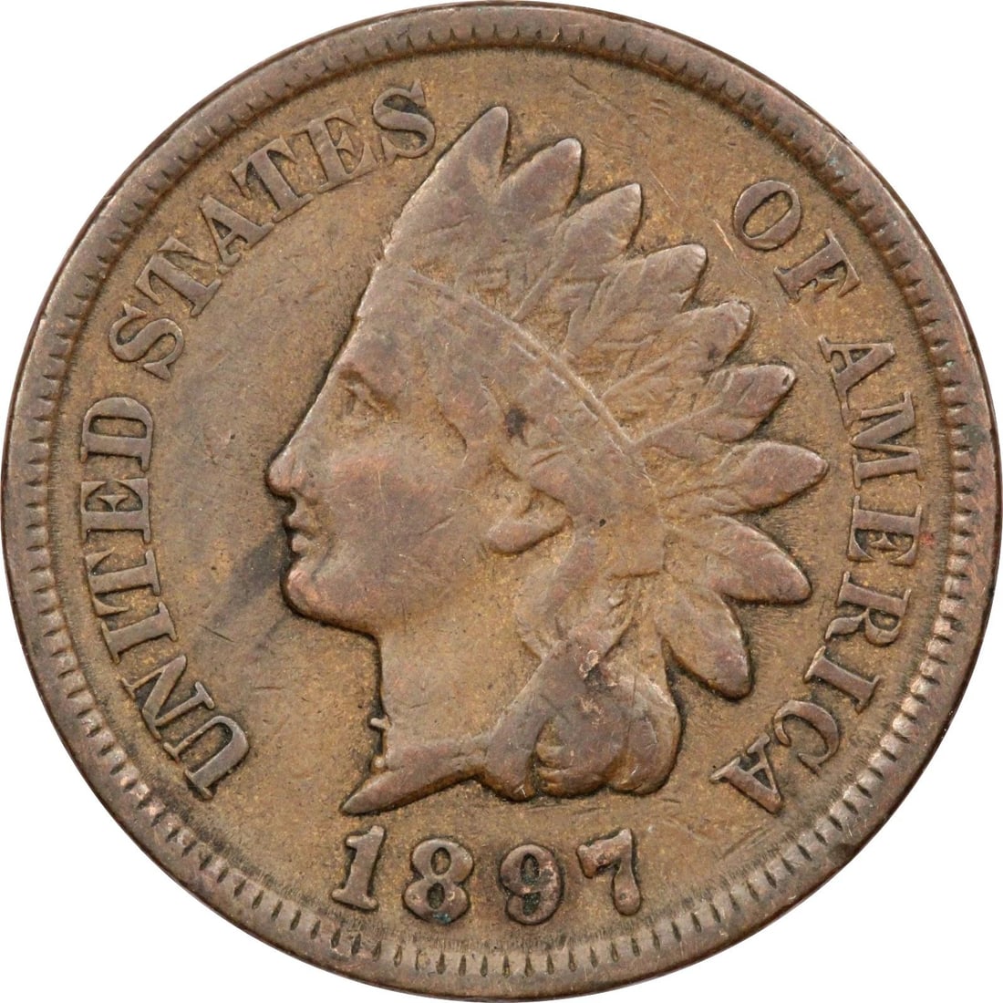 1897 MPD "1 IN THE NECK" SNOW-1 INDIAN HEAD CENT 1C, VERY FINE VF (1 of 2)