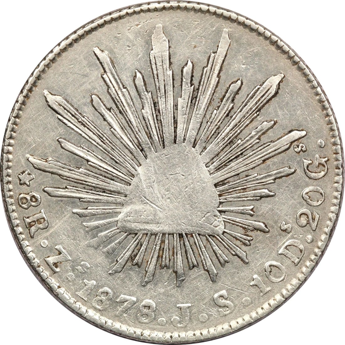 1878 ZS JS MEXICO SPANISH COLONIAL 8 REALES, VERY FINE VF CLEANED, KM# 377.13 (1 of 2)