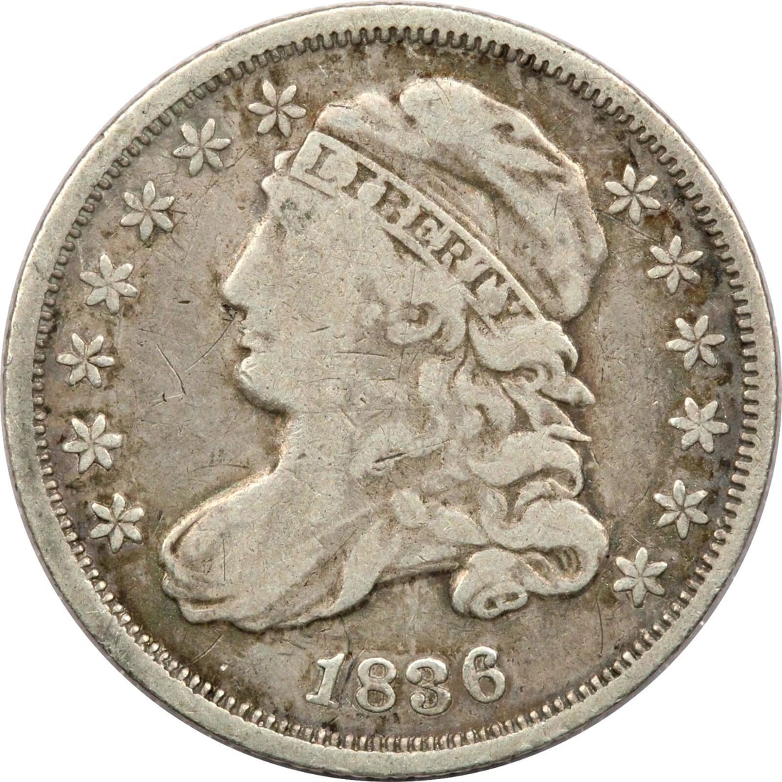 1836 CAPPED BUST DIME 10C, VERY FINE VF (1 of 2)