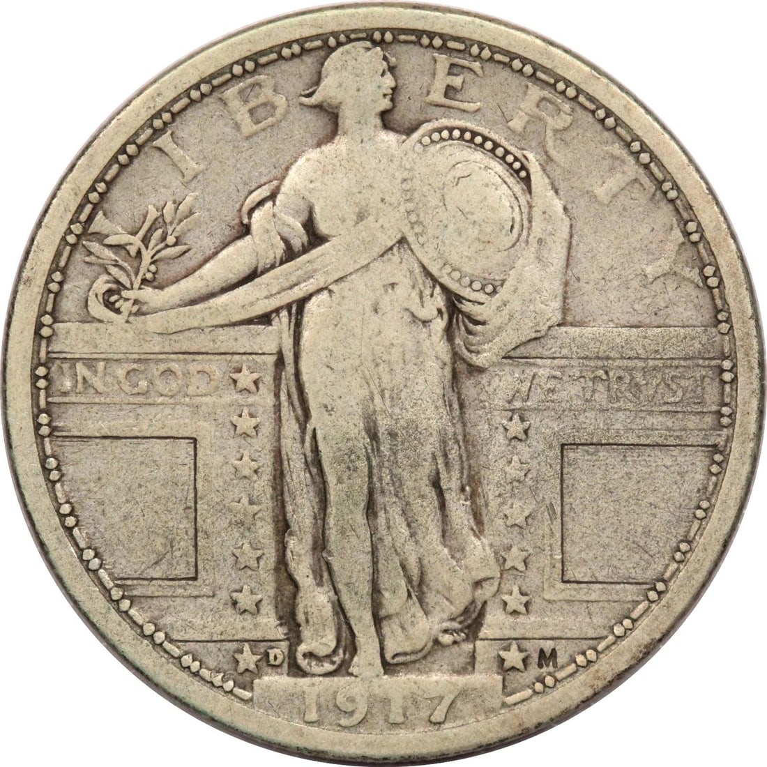 1917-D TYPE 1 STANDING LIBERTY QUARTER 25C, FINE F: 1917-D TYPE 1 STANDING LIBERTY QUARTER 25C, FINE F 1917-D Type 1 Standing Liberty Quarter 25C, Fine F THE ITEM(S) IN THE PHOTO(S) IS THE EXACT ITEM(S) YOU WILL RECEIVE!