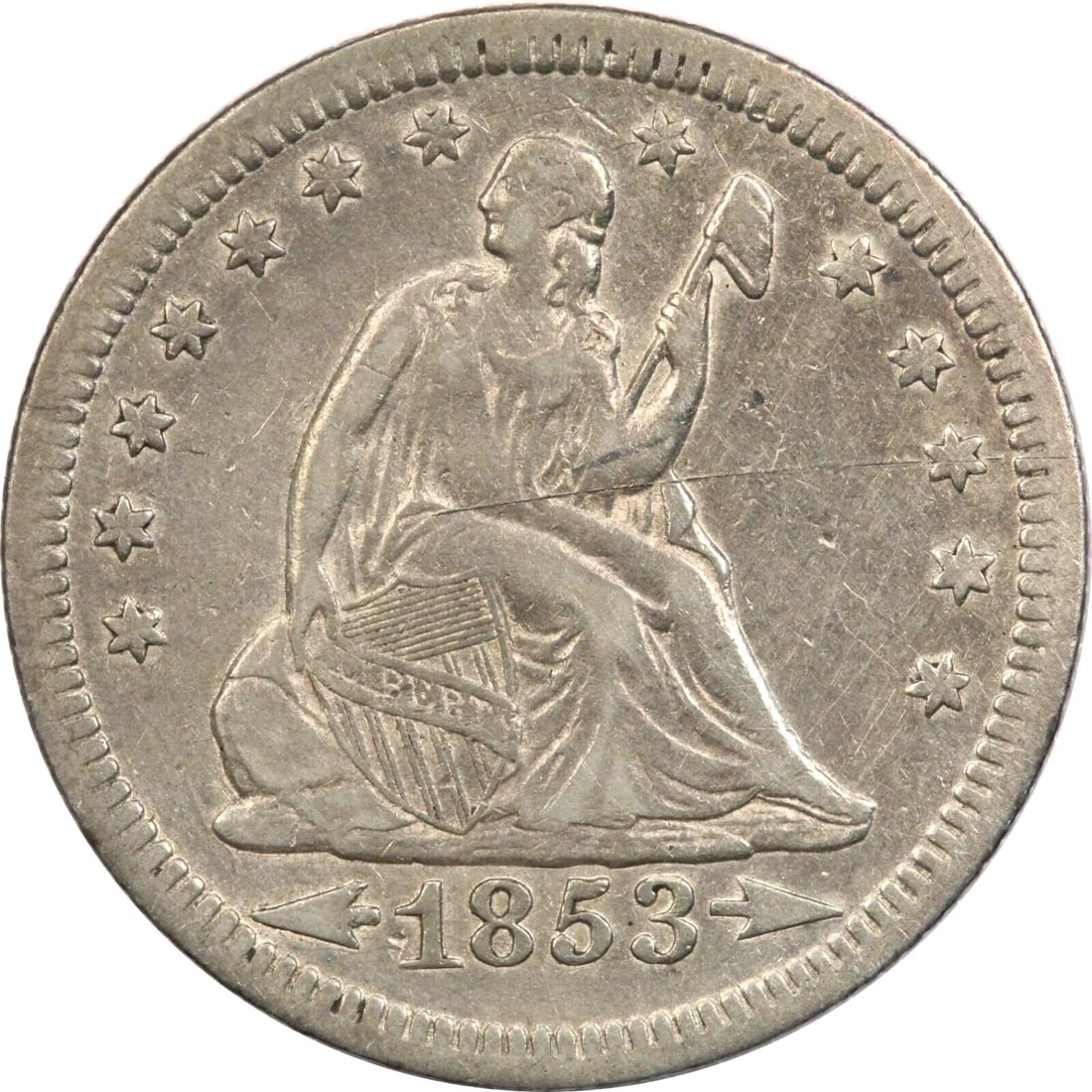 1853 ARROWS & RAYS SEATED LIBERTY QUARTER 25C, EXTREMELY FINE XF (1 of 2)