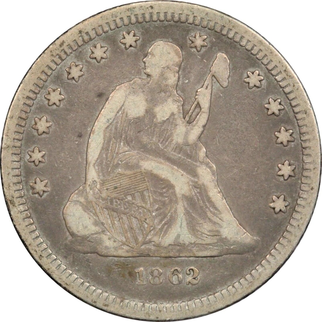 1862 SEATED LIBERTY QUARTER 25C, VERY FINE VF. CIVIL WAR ERA! (1 of 2)