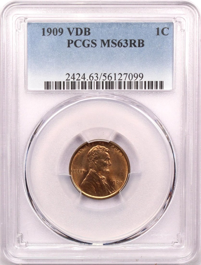 1909 VDB LINCOLN WHEAT CENT 1C, PCGS MS63RB, CHOICE UNCIRCULATED, RED/BROWN (1 of 2)