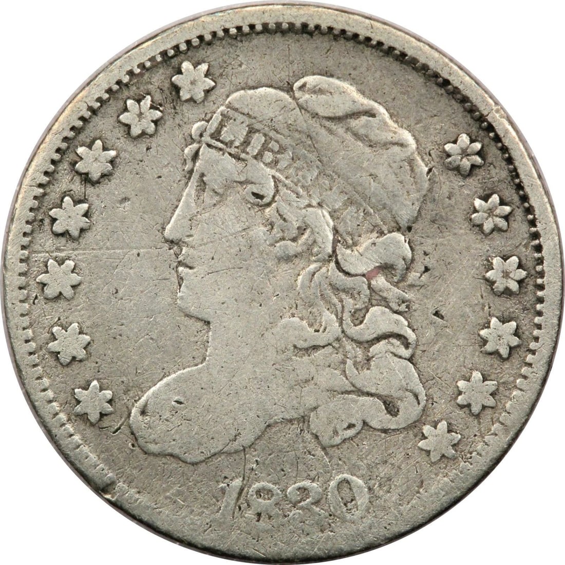 1830 CAPPED BUST HALF DIME H10C, FINE F, CLEANED (1 of 2)