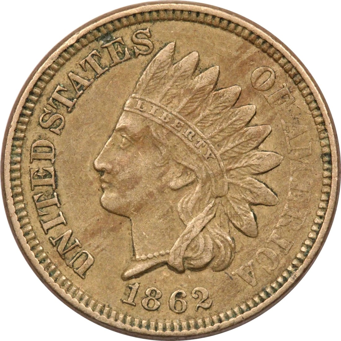 1862 COPPER-NICKEL INDIAN HEAD CENT 1C, ABOUT UNCIRCULATED AU (1 of 2)