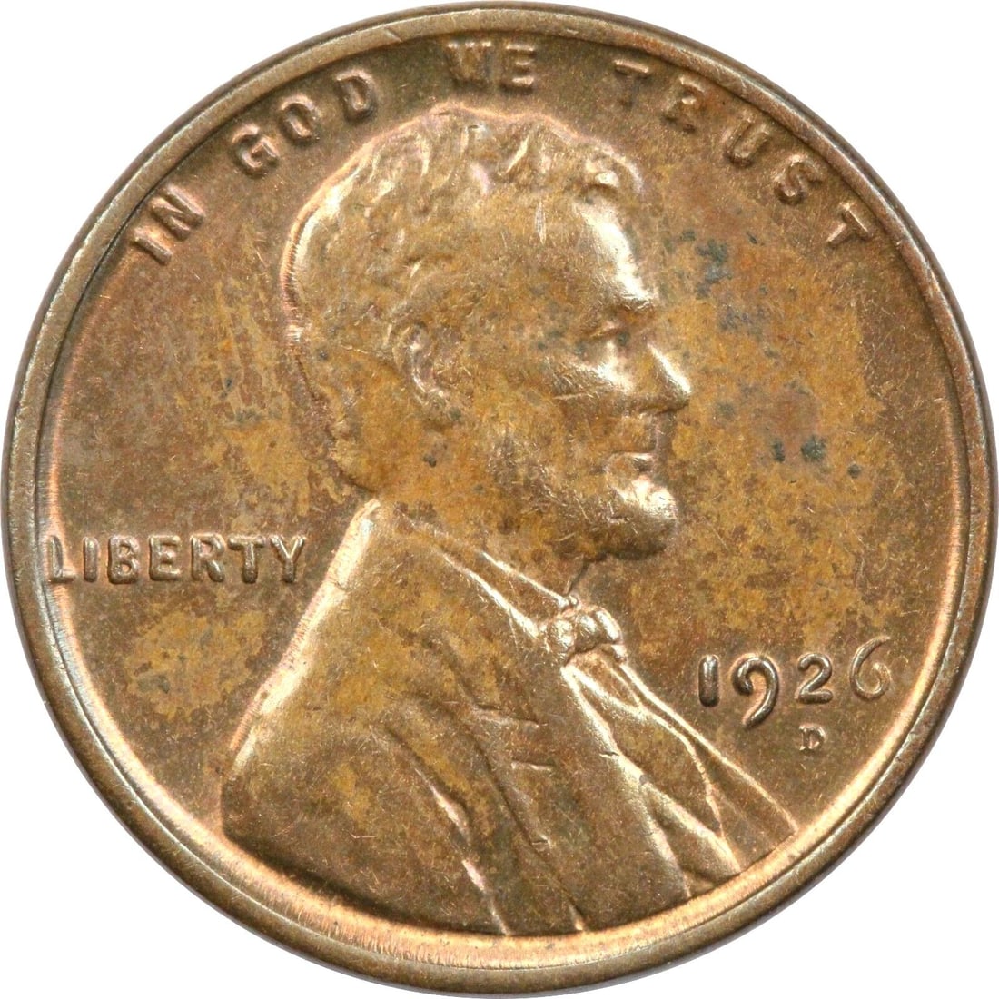 1926-D LINCOLN WHEAT CENT 1C, UNCIRCULATED BU BROWN, WEAK STRIKE (1 of 2)