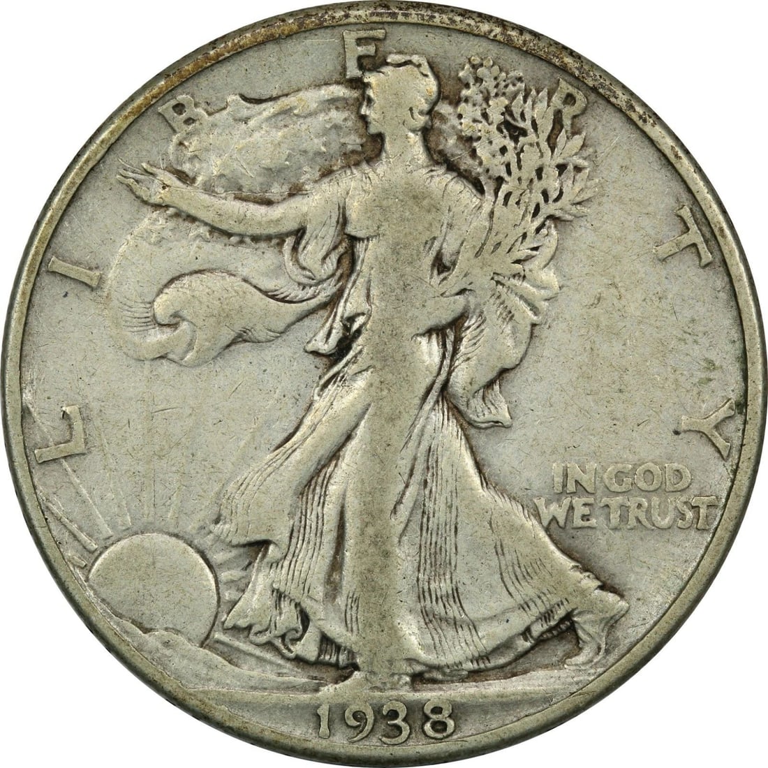 1938-D WALKING LIBERTY HALF DOLLAR 50C, VERY FINE VF (1 of 2)