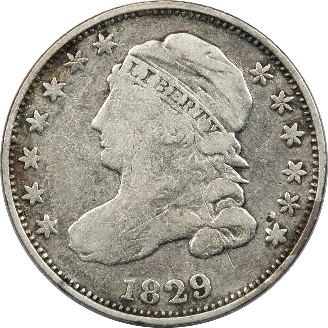1829 CAPPED BUST DIME 10C, FINE F, CLEANED (1 of 2)