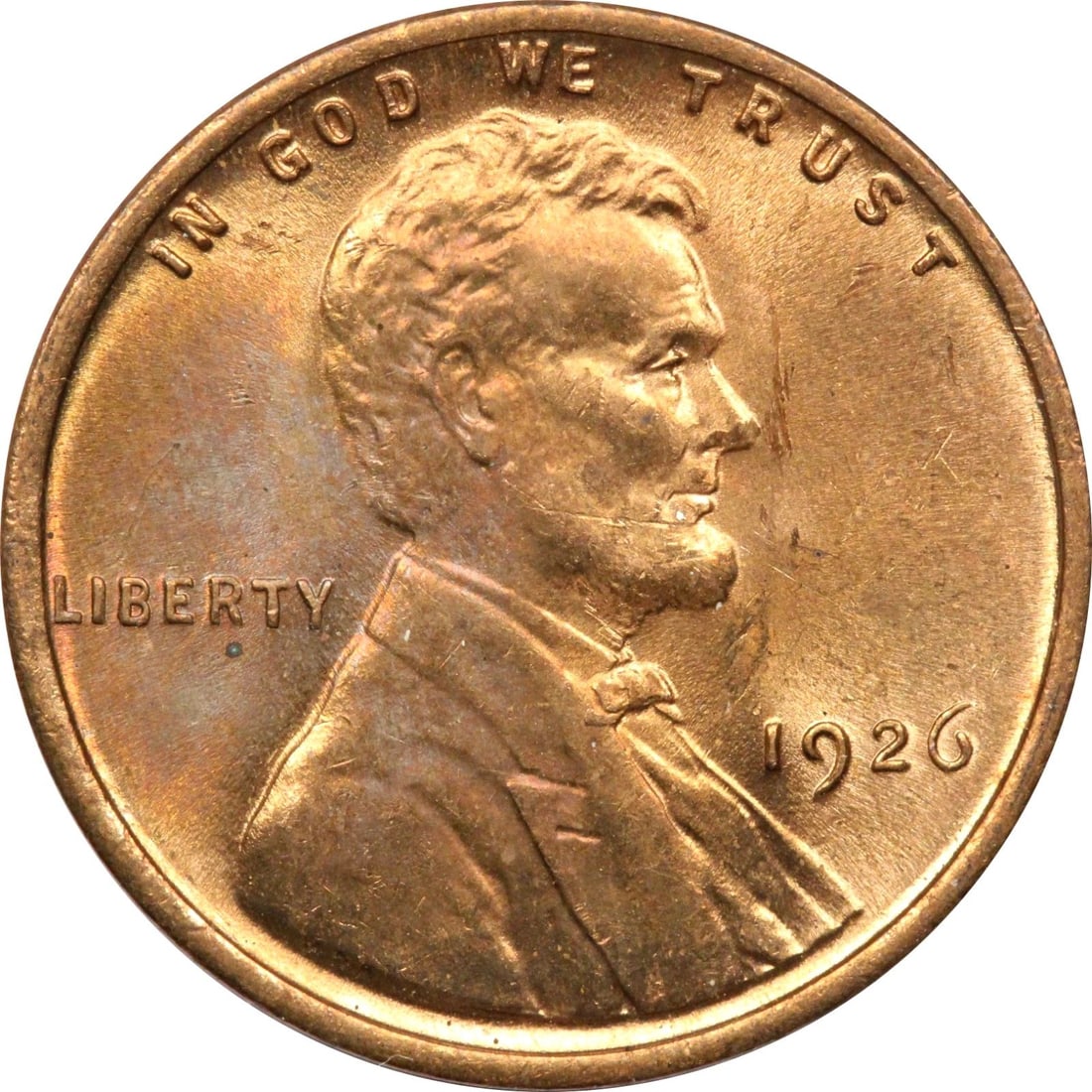 1926 LINCOLN WHEAT CENT 1C, BRILLIANT UNCIRCULATED BU, RED RD (1 of 2)