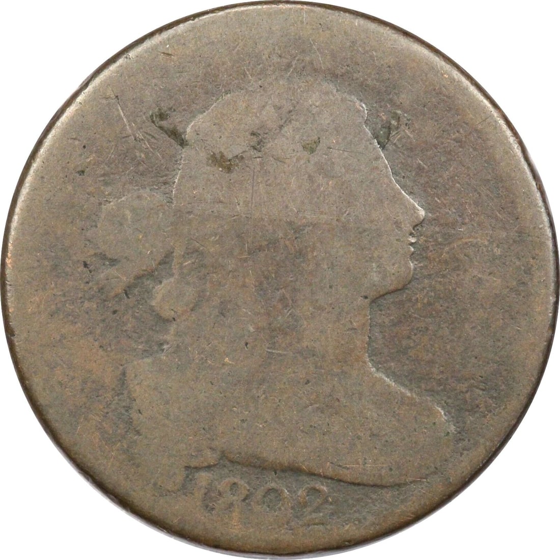 1802 DRAPED BUST LARGE CENT 1C, ABOUT GOOD AG (1 of 2)