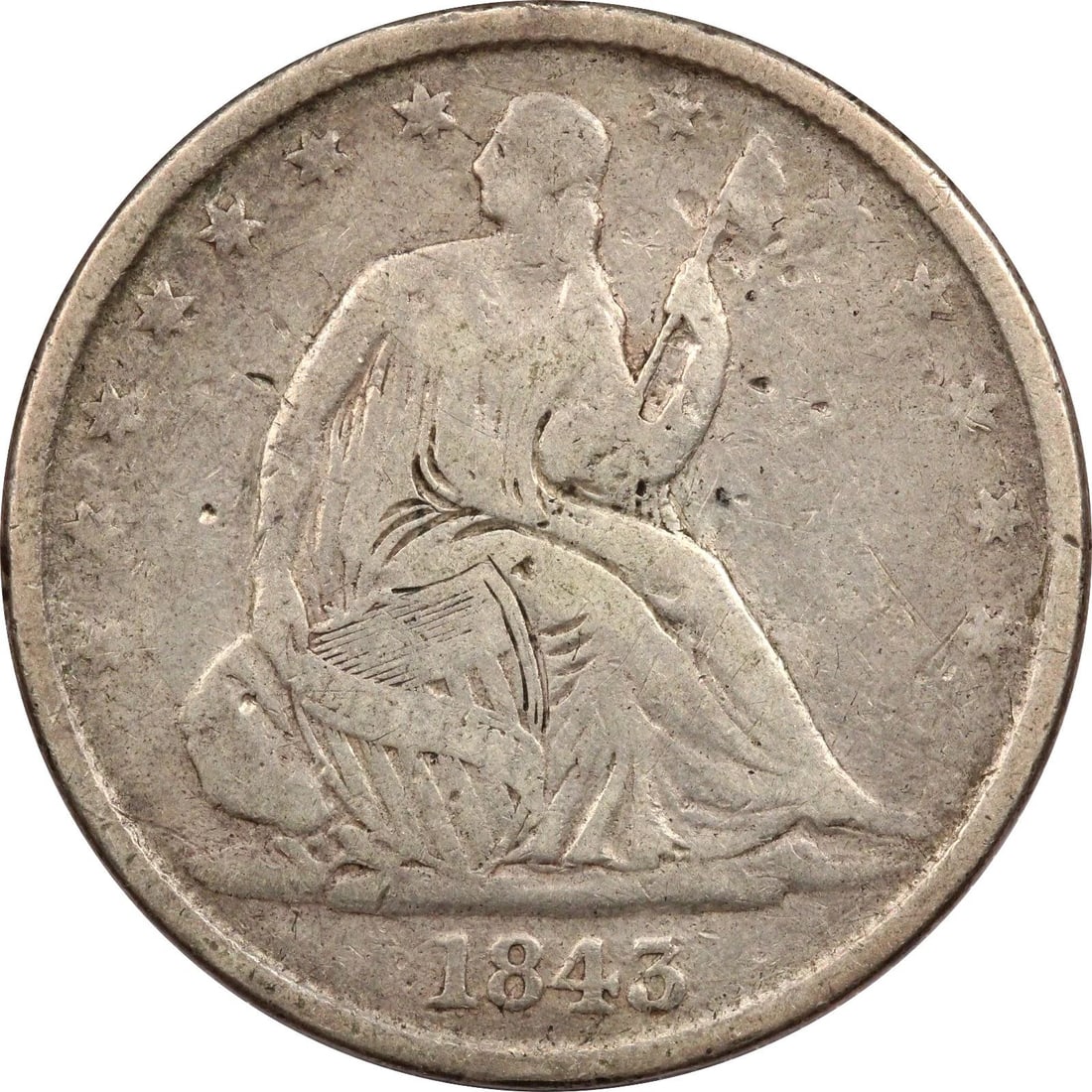 1843 SEATED LIBERTY HALF DOLLAR 50C, FINE F, TOOLED: 1843 SEATED LIBERTY HALF DOLLAR 50C, FINE F, TOOLED 1843 Seated Liberty Half Dollar 50C, Fine F, Tooled THE ITEM(S) IN THE PHOTO(S) IS THE EXACT ITEM(S) YOU WILL RECEIVE!