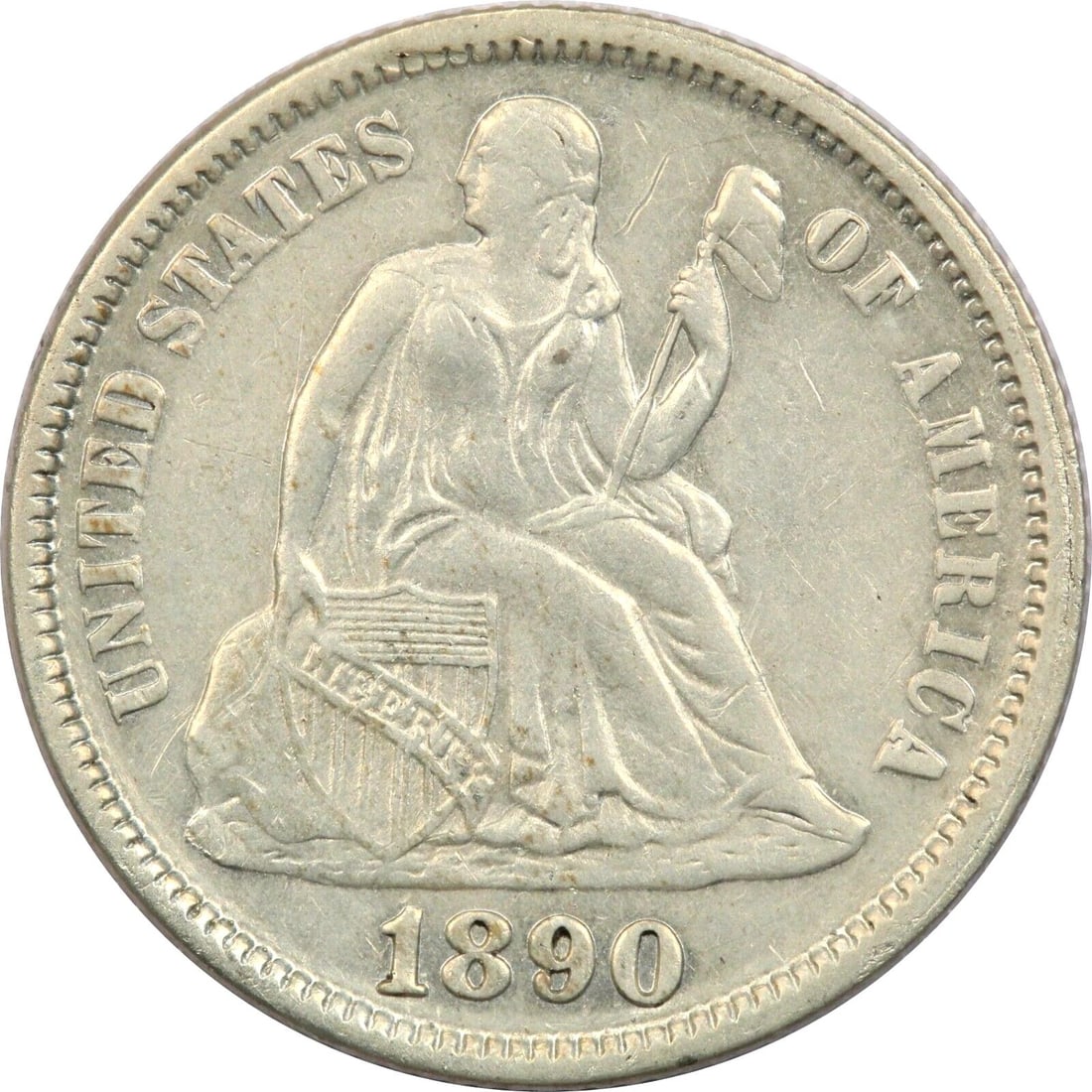 1890 SEATED LIBERTY DIME 10C, ABOUT UNCIRCULATED AU, CLEANED: 1890 SEATED LIBERTY DIME 10C, ABOUT UNCIRCULATED AU, CLEANED 1890 Seated Liberty Dime 10C, About Uncirculated AU, Cleaned THE ITEM(S) IN THE PHOTO(S) IS THE EXACT ITEM(S) YOU WILL RECEIVE!