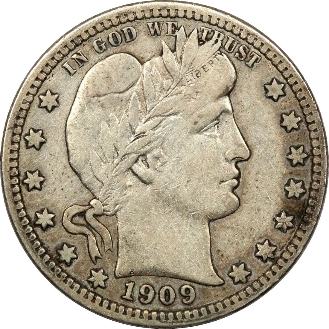 1909 BARBER QUARTER 25C, EXTREMELY FINE XF (1 of 2)