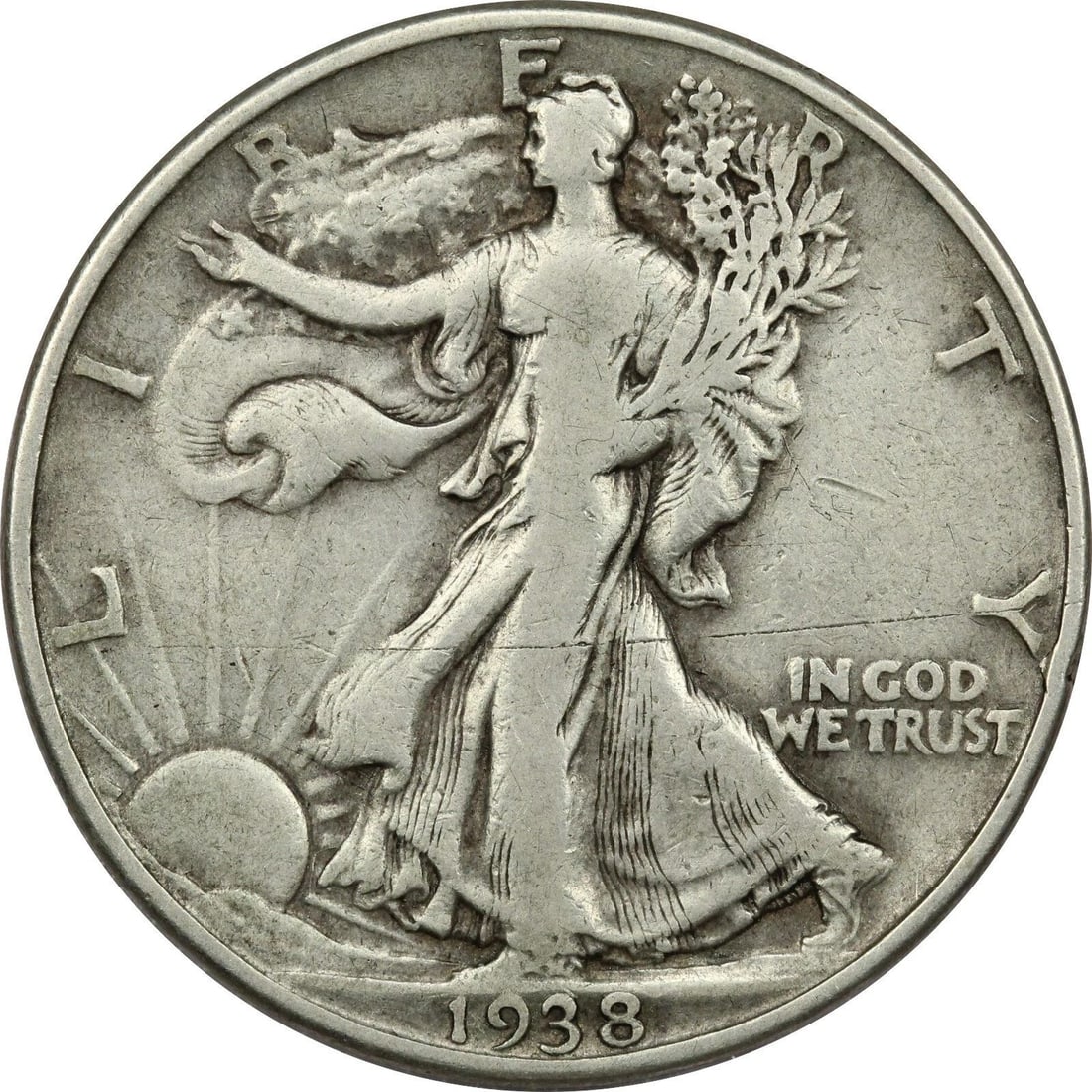 1938-D WALKING LIBERTY HALF DOLLAR 50C, FINE F+, OLD SCRATCH: 1938-D WALKING LIBERTY HALF DOLLAR 50C, FINE F+, OLD SCRATCH 1938-D Walking Liberty Half Dollar 50C, Fine F+, Old Scratch THE ITEM(S) IN THE PHOTO(S) IS THE EXACT ITEM(S) YOU WILL RECEIVE!