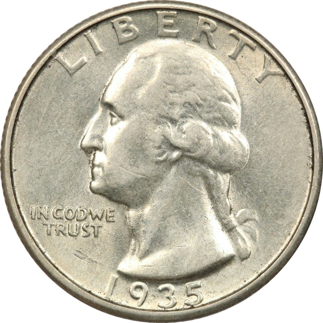 1935 WASHINGTON QUARTER 25C, ABOUT UNCIRCULATED AU (1 of 2)