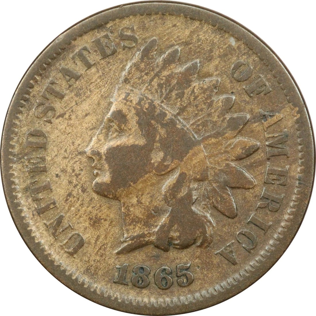 1865 INDIAN HEAD CENT 1C, FINE F, WOODGRAIN PATINA (1 of 2)