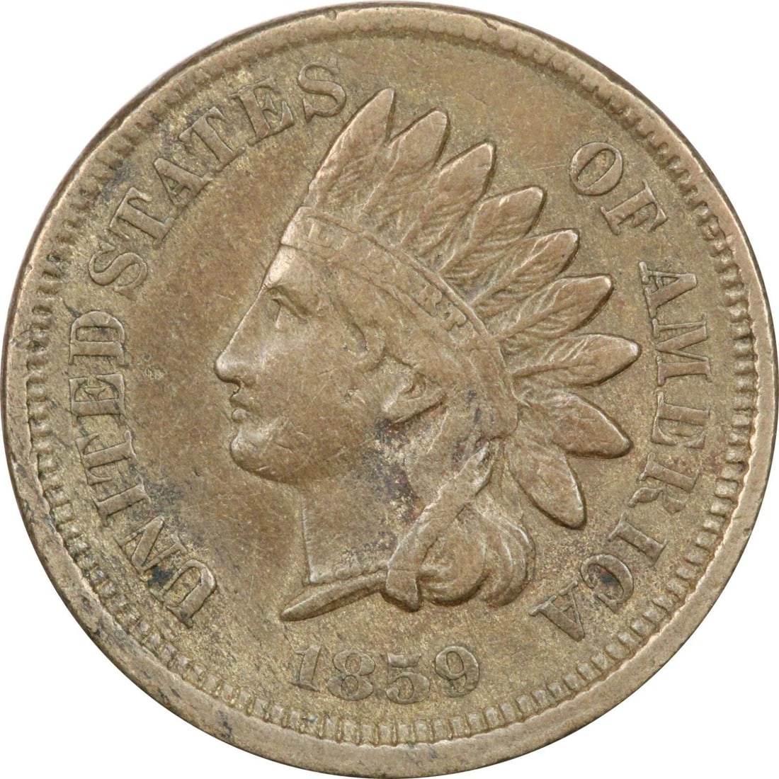 1859 INDIAN HEAD CENT COPPER NICKEL, VERY FINE VF+, MINOR DAMAGE: 1859 INDIAN HEAD CENT COPPER NICKEL, VERY FINE VF+, MINOR DAMAGE 1859 Indian Head Cent Copper Nickel, Very Fine VF+, Minor Damage