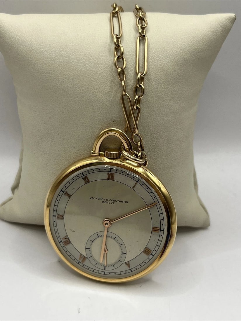 SWISS VACHERON CONSTANTIN POCKET WATCH 18K YELLOW GOLD WITH 14K CHAIN (1 of 1)