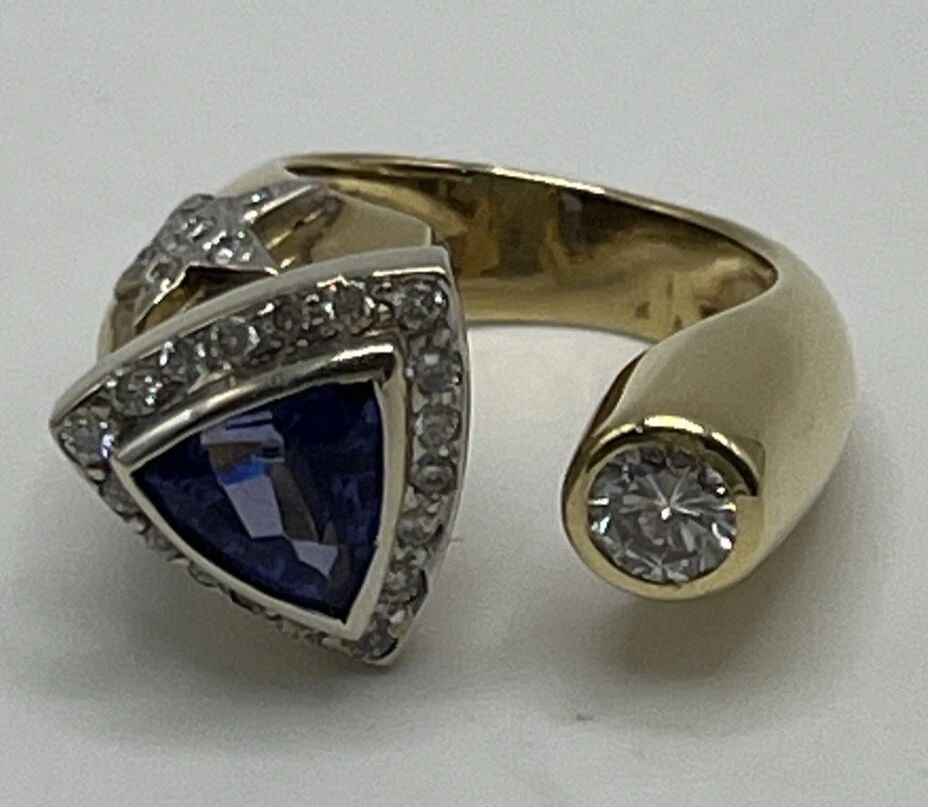 14KT YELLOW GOLD, TANZANITE & DIAMOND RING WITH MOON & STAR SIZE 3.25/3.5 (1 of 1)