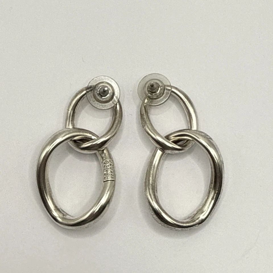 STERLING SILVER DOUBLE TWIST LOOP DANGLING EARRINGS - 2