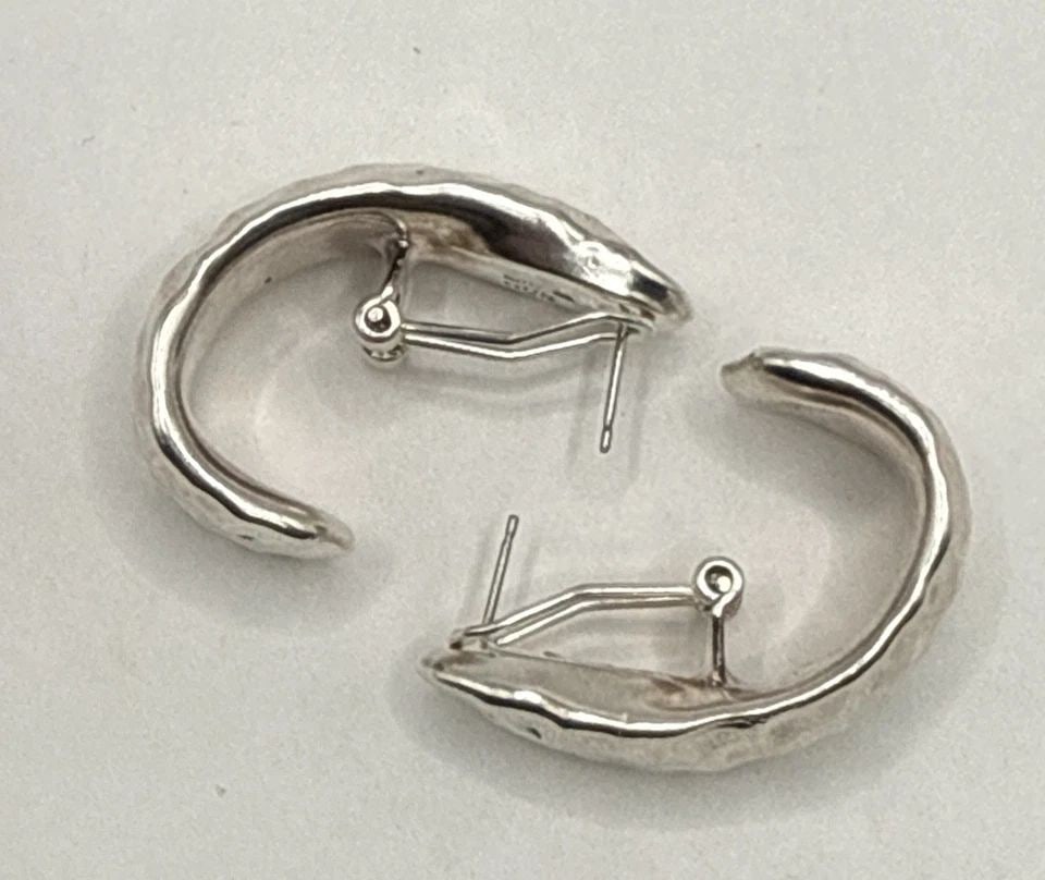 HAMMERED STERLING SILVER J HOOP EARRINGS WITH LEVER BACK (1 of 1)